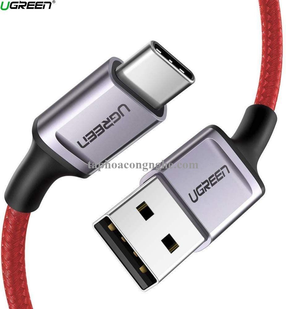 Ugreen 70294 0.5M màu đỏ cáp USB A ra type C hỗ trợ sạc nhanh 50CM đầu bọc nhôm chống nhiễu US292 30070294